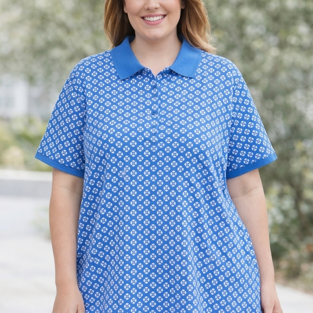 Laura Scott Blue and White Short Sleeve Polo